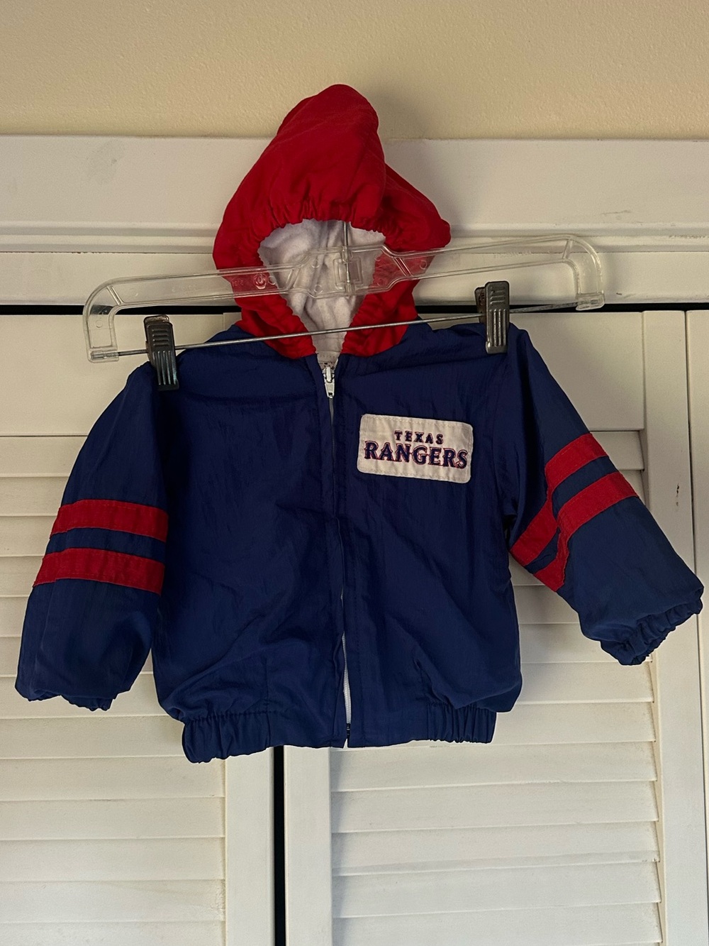 Vintage 90s Texas Rangers Kids Navy Jacket with Red Hood